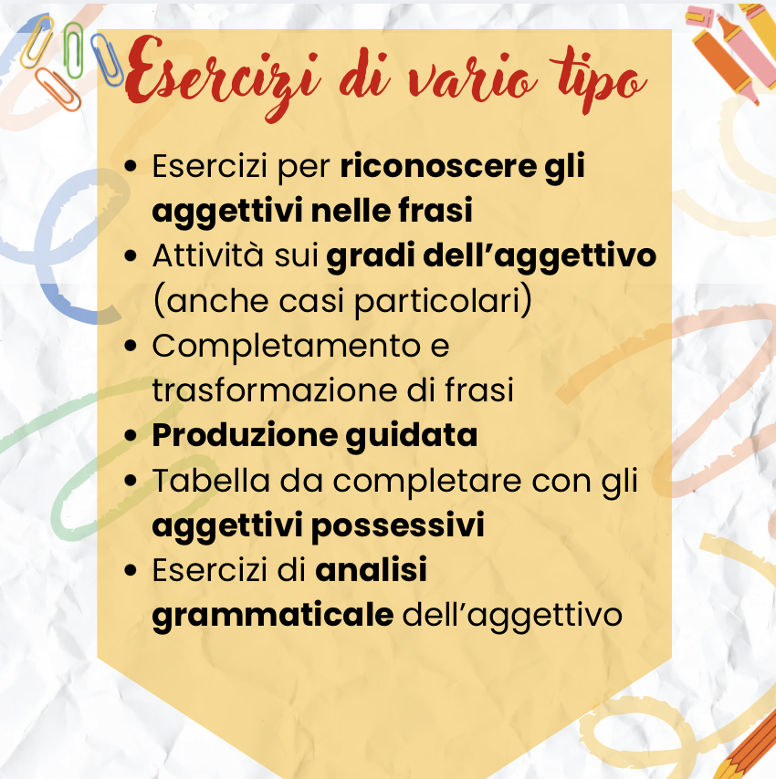 Aggettivi – Riconoscimento, gradi, possessivi e analisi (scuola primaria)