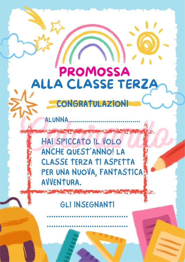 Diplomini di Promozione in Classe Terza – Colorati, Pronti da Stampare e Personalizzare