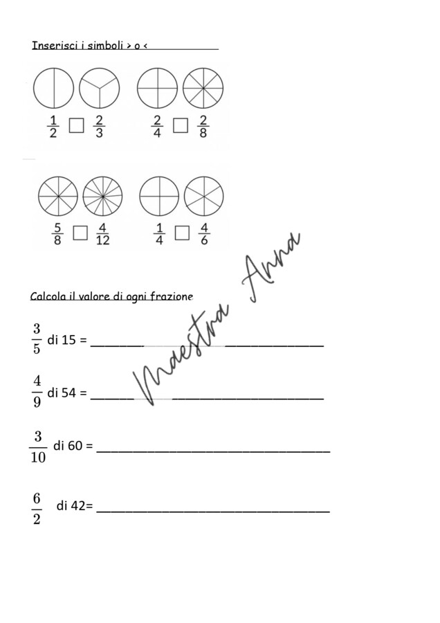 Verifica bimestrale di matematica – Le frazioni (classi terza o quarta primaria)