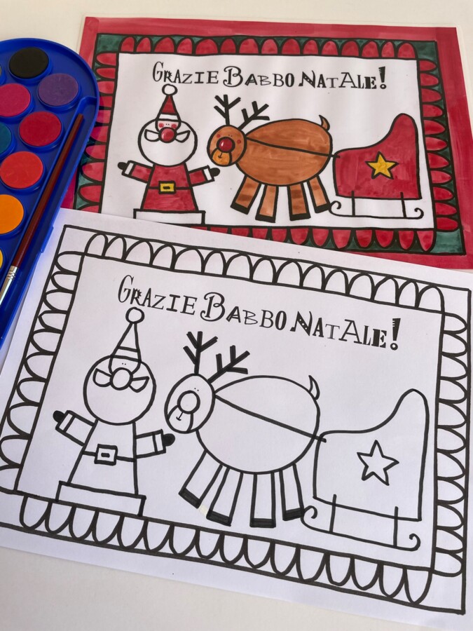 LA TOVAGLIETTA BABBO NATALE E RENNA DA COLORARE