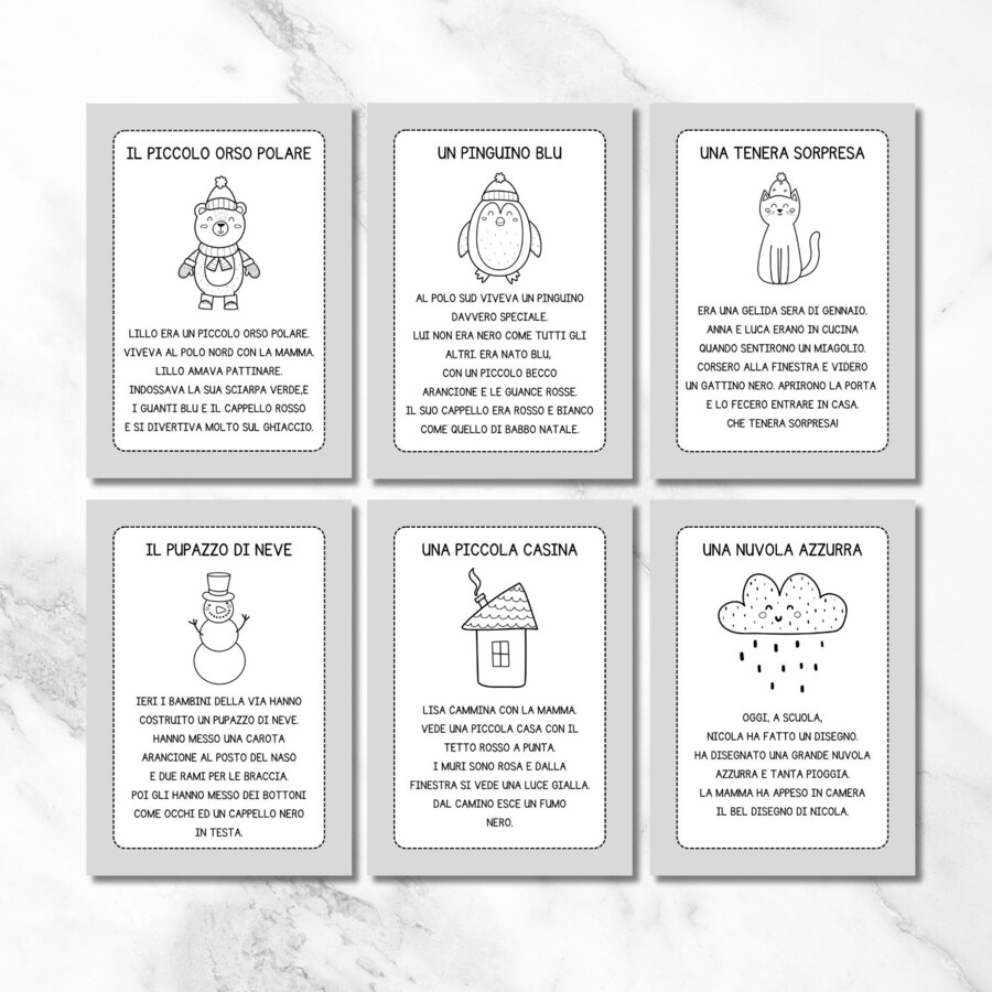 Letture in stampatello maiuscolo sull'inverno - Classe prima