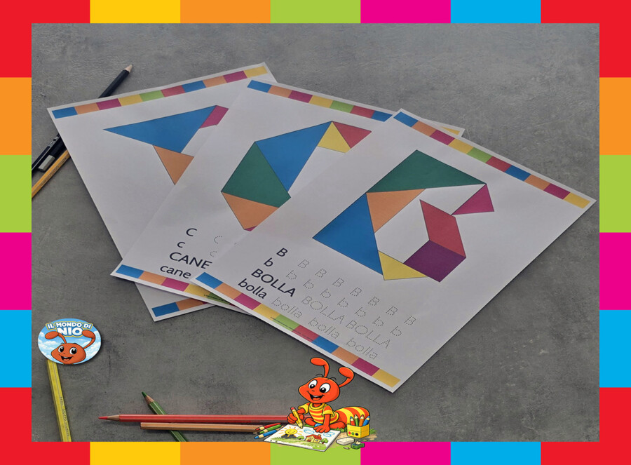 Numeri e alfabeto (con lettere straniere) con forme geometriche + Pregrafismo