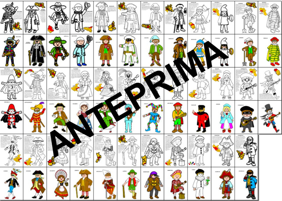 MASCHERE DI CARNEVALE DELLA TRADIZIONE ITALIANA DA COLORARE CON REGIONE DI APPARTENENZA E SPIEGAZIONE - SCUOLA PRIMARIA