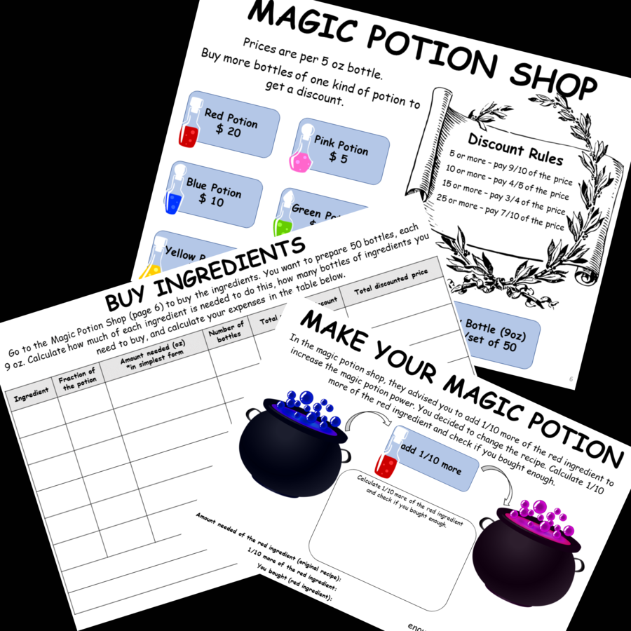 Halloween Math FRACTIONS Project Based Learning Make Magic Potion