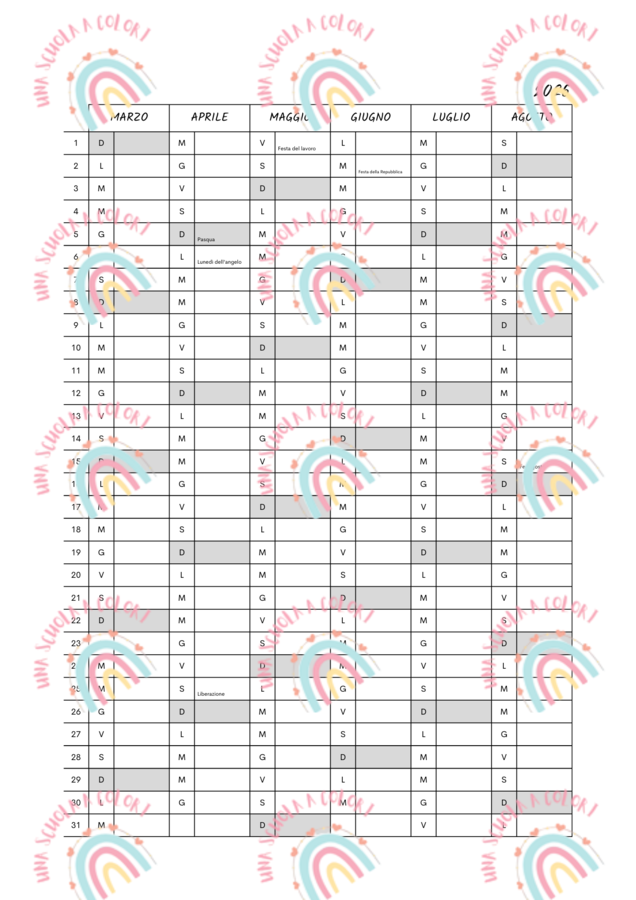 Agenda del docente spampabile 2025/26