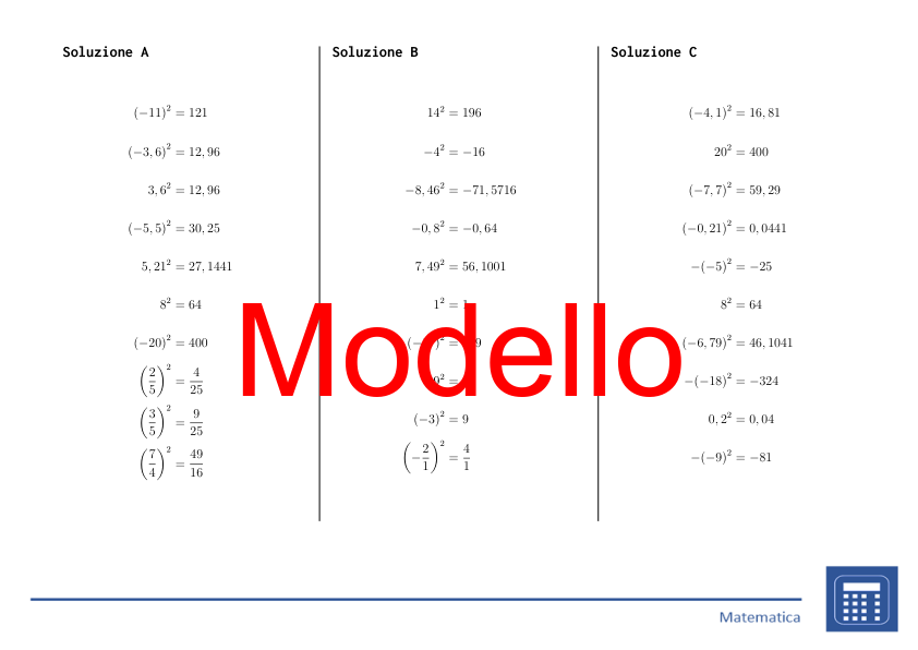 Quadrato dei numeri naturali | matematica | Pacchetto promozionale