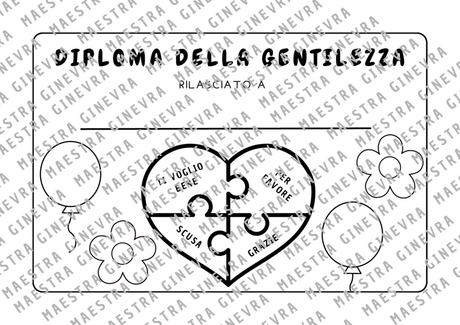 Diploma della gentilezza da colorare