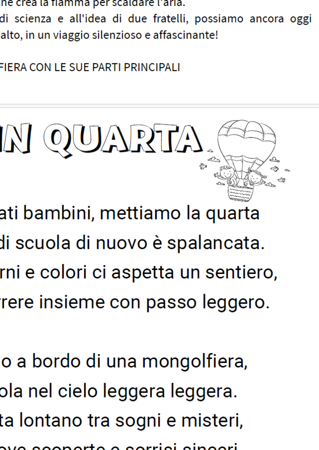 ACCOGLIENZA MONGOLFIERA E COPERTINE classe quarta