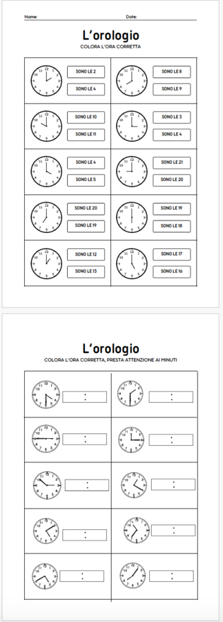 VERIFICA OROLOGIO CLASSE SECONDA