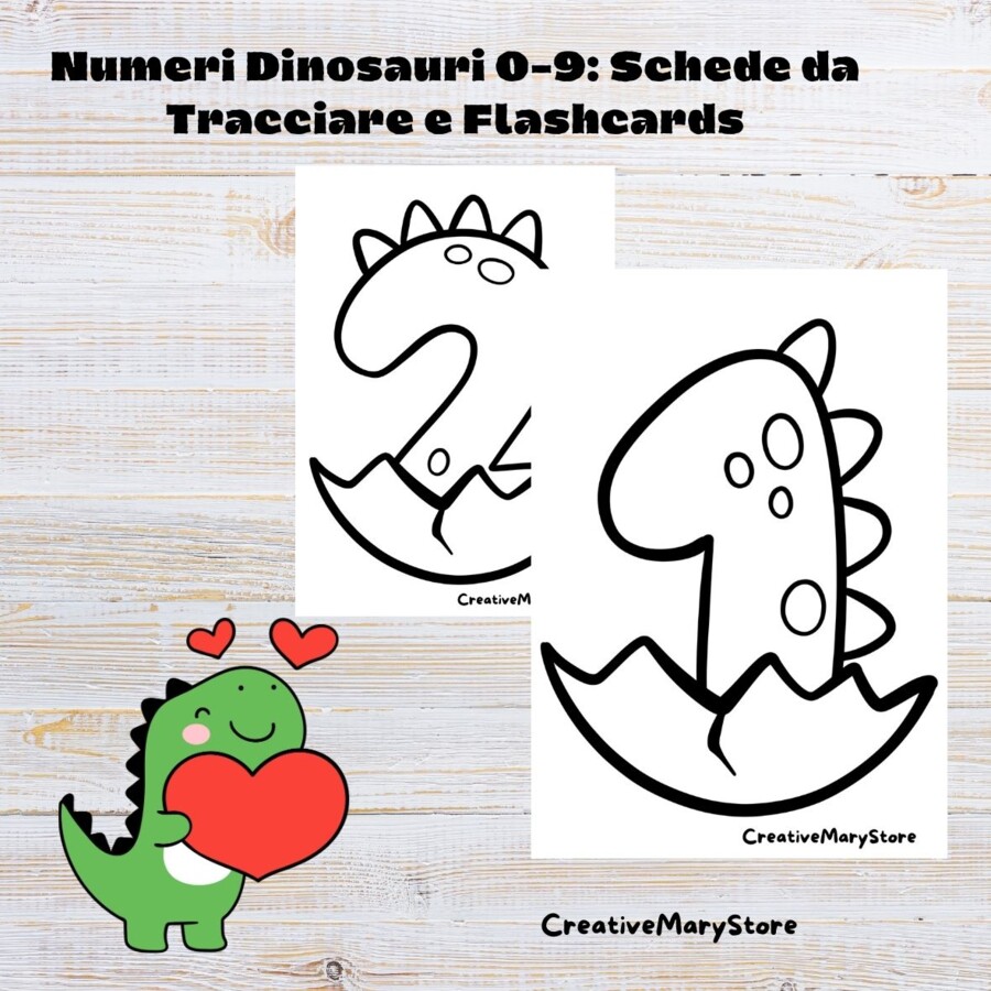 Numeri Dinosauri 0-9: Schede da Tracciare e Flashcards.