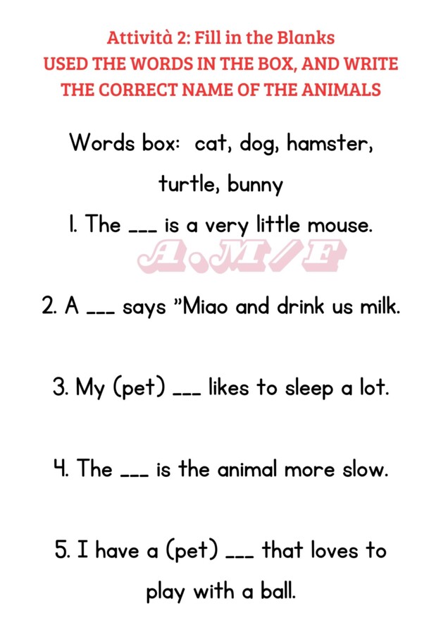 Risorsa PDF in Inglese: Animali- Numeri- Cibo