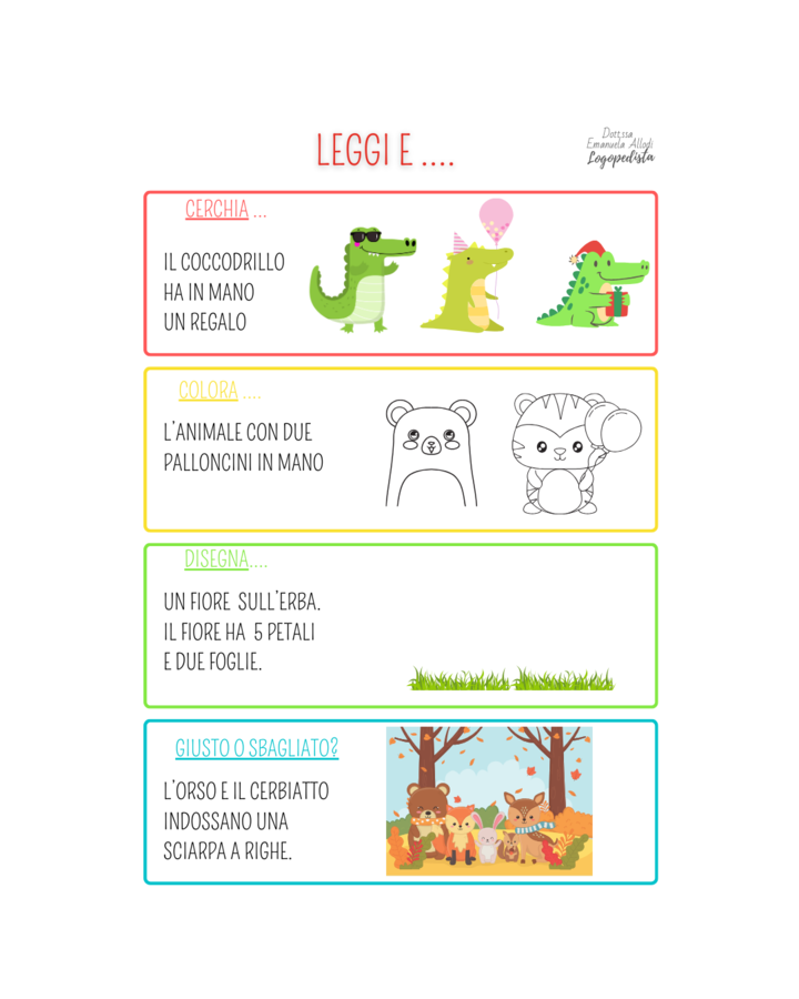 Leggi e completa - lettura, ascolto e comprensione