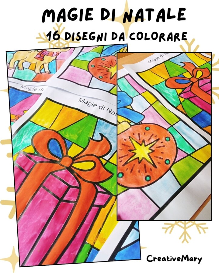 Magie di Natale – 16 Schede vetrata da colorare