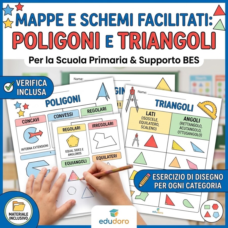 📐 Mappe e Schemi di Geometria: Poligoni e Triangoli + Verifica (Materiale Inclusivo)