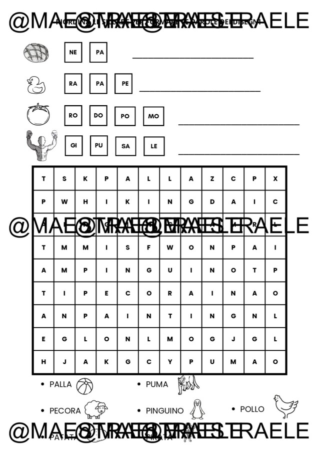 Lettera P - crucipuzzle e gioco sillabe