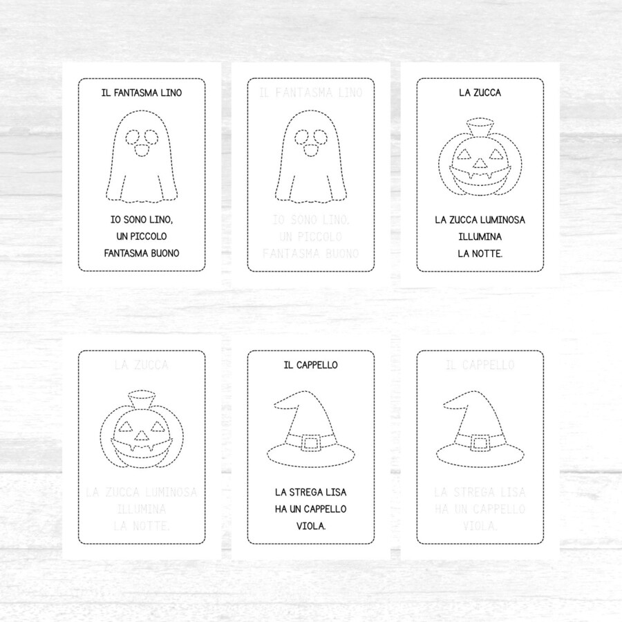 Ripassa e leggi in stampatello maiuscolo - Schede di Halloween