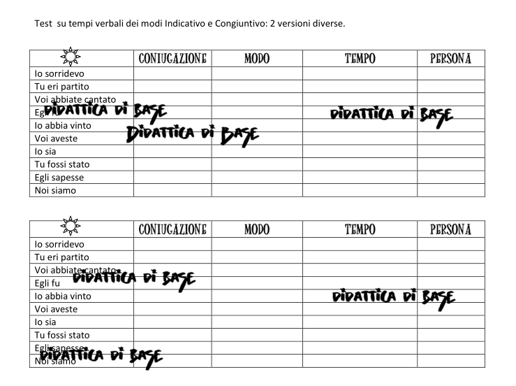 Verifiche sui tempi e i modi (finiti e indefiniti) del verbo - primaria