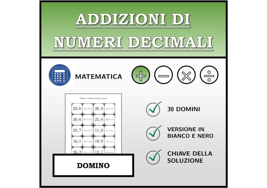Domino - Addizioni di numeri decimali | Attività Matematica