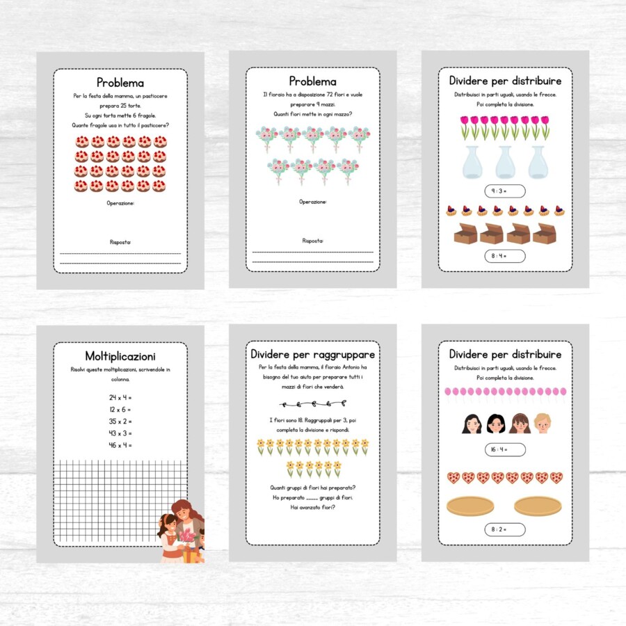 Schede di matematica per la festa della mamma per la classe seconda della scuola primaria