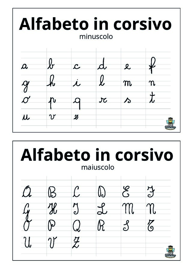 Alfabeto corsivo maiuscolo e minuscolo