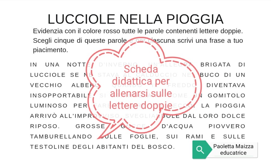 Lucciole nella pioggia, scheda didattica per allenarsi sulle lettere doppie