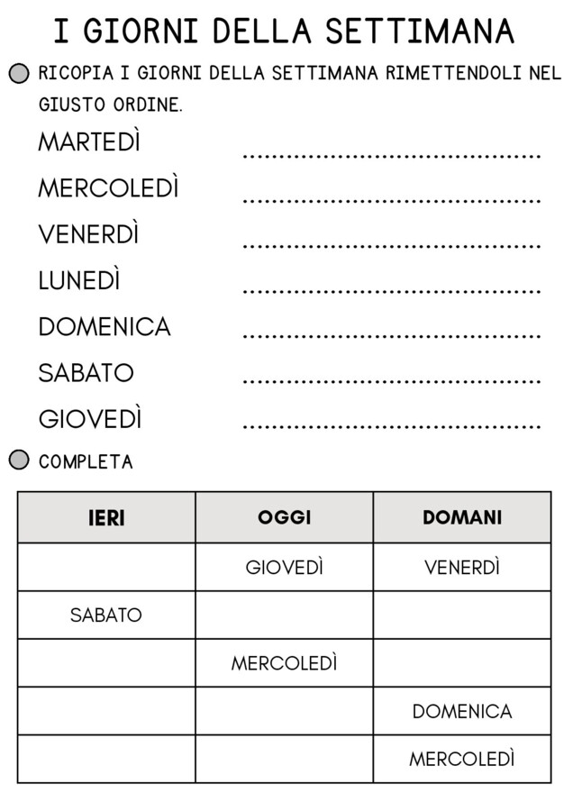 i giorni della settimana