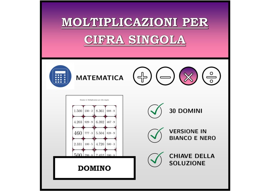 Domino - Moltiplicazioni per cifra singola | Attività Matematica