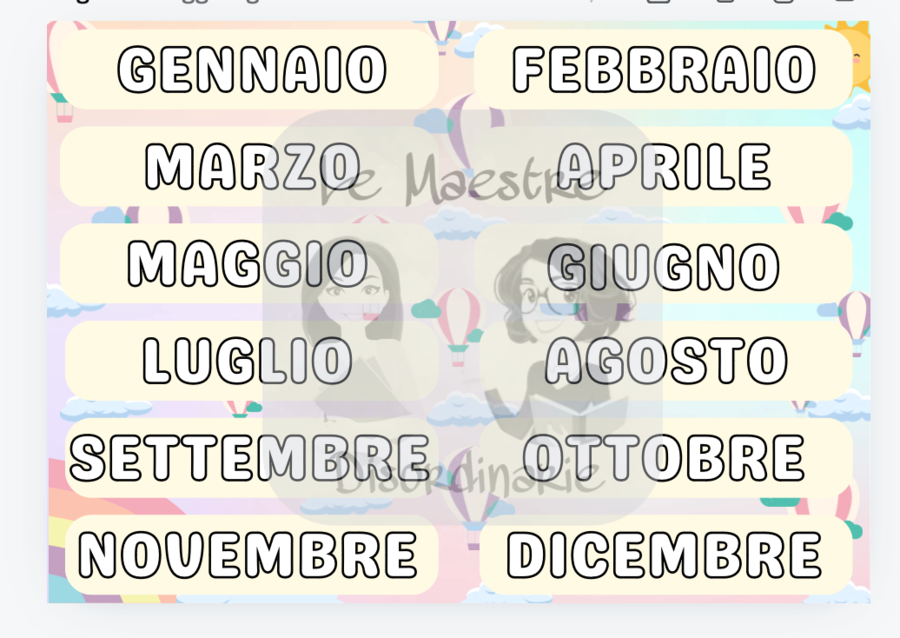 Calendario perpetuo pastello tema arcobaleni e mongolfiere