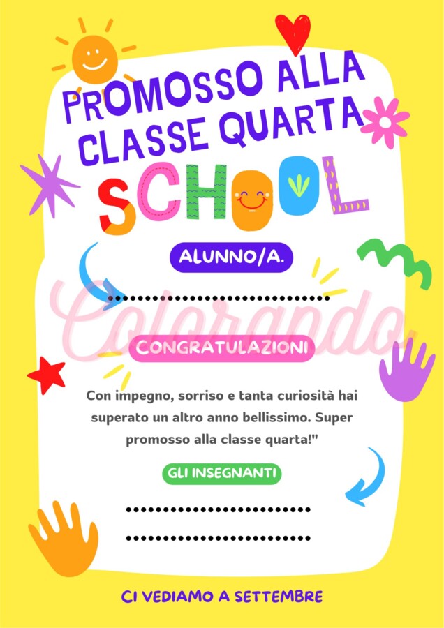 Diplomini di Promozione in Classe quarta – Colorati, Pronti da Stampare e Personalizzare