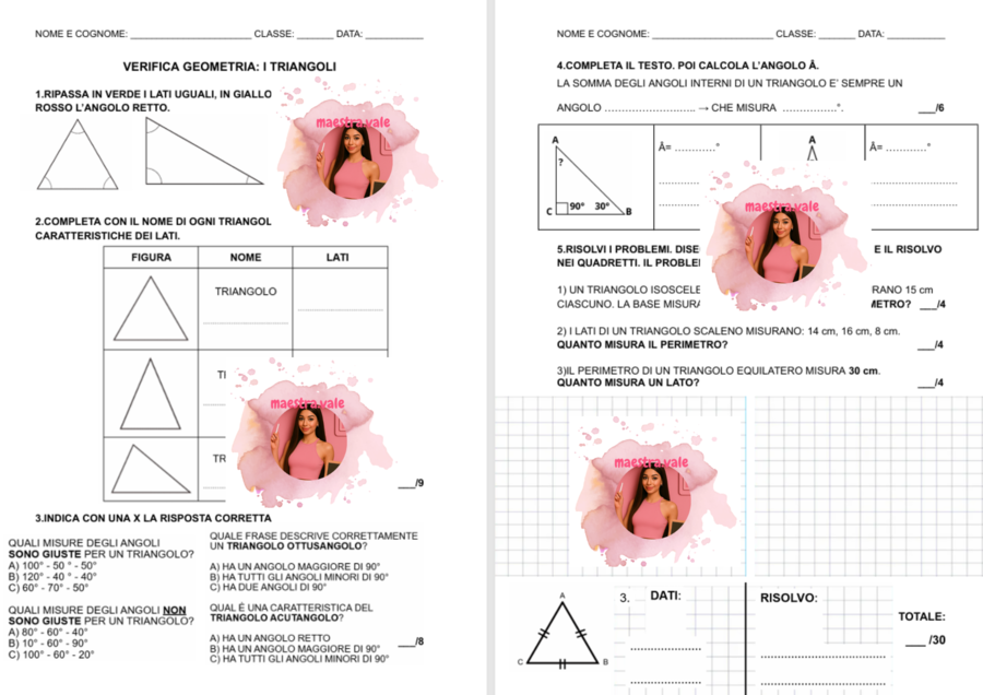 VERIFICA DI GEOMETRIA - I TRIANGOLI (5° PRIMARIA)