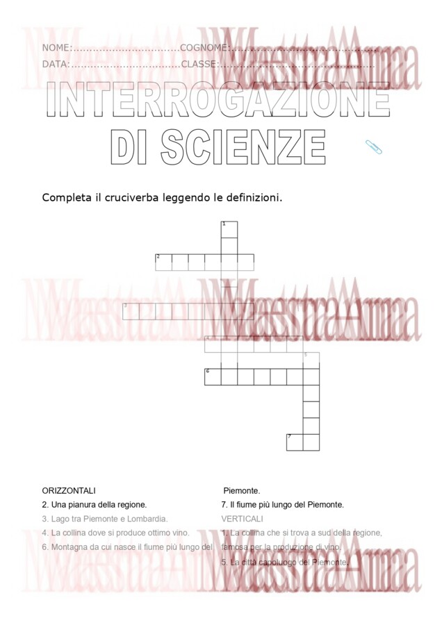 Interrogazione scritta di Scienze – Regione Piemonte