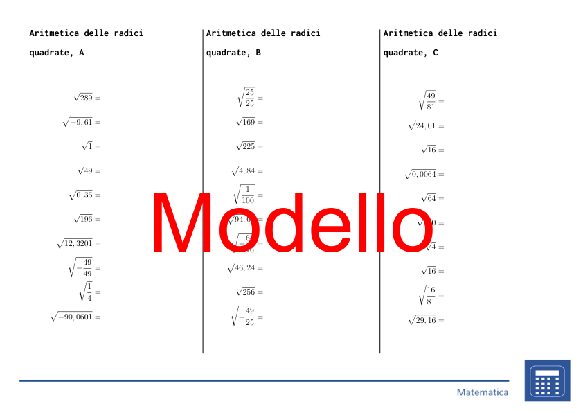 Radice quadrata | matematica | pacchetto promozionale
