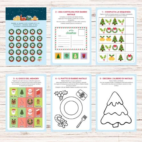 Calendario dell'avvento da stampare con giochi e attività