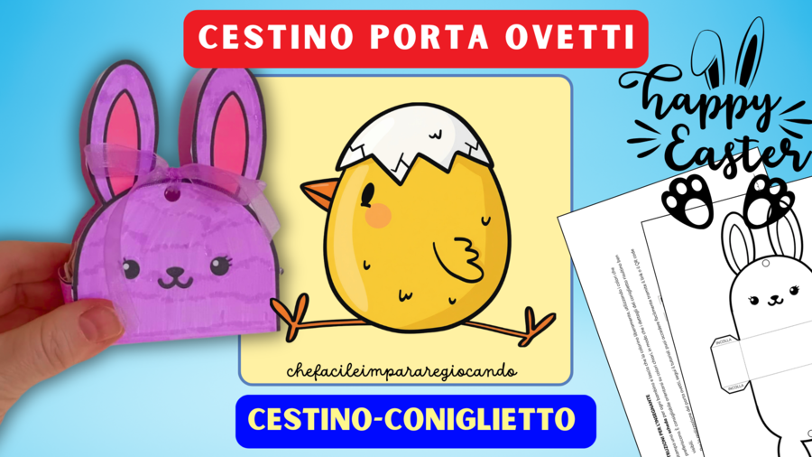 LAVORETTO DI PASQUA - CONIGLIETTO PORTA OVETTI A BASE RETTANGOLARE