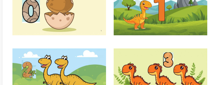 Flash-cards dei numeri da 0 a 20 a tema dinosauri.