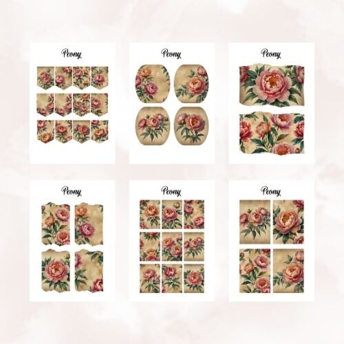 Peonie - 95 elementi decorativi per agende e quaderni