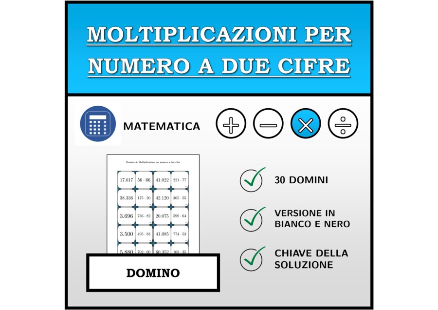 Domino - Moltiplicazioni per numero a due cifre | Attività Matematica
