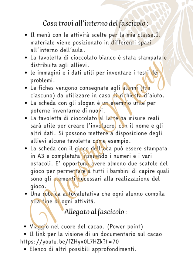 Dal cacao al cioccolato, Learning Menù