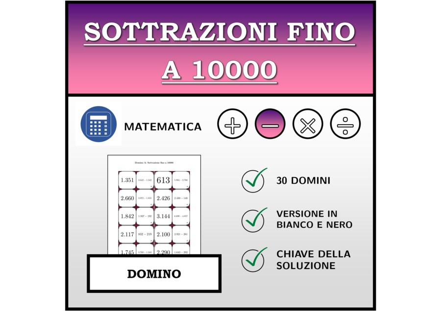 Domino | Sottrazioni fino a 10000 | Attività Matematica