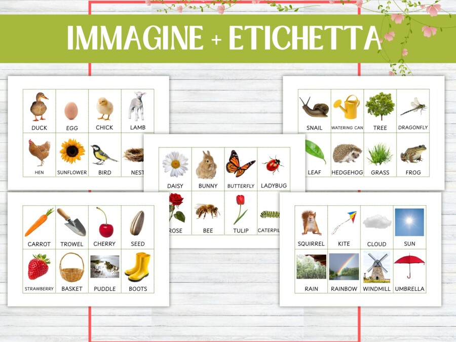 Flashcards Primavera in Inglese – Carte Immagine-Parola, Gioco di Abbinamento e Vocabolario, Infanzia e Scuola Primaria - Montessori - Impara l'inglese giocando - Bellissime carte primaverili per imparare o ripassare parole in inglese