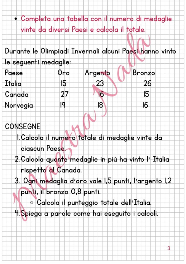 Olimpiadi invernali attività di matematica classe quarta/quinta scuola primaria