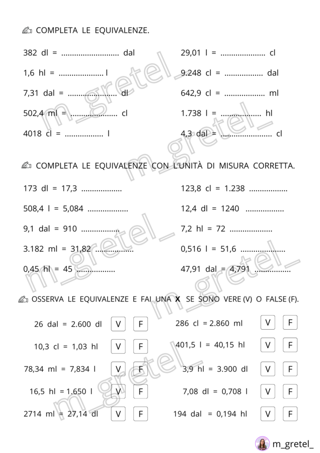 EQUIVALENZE (misure di lunghezza, capacità e massa)