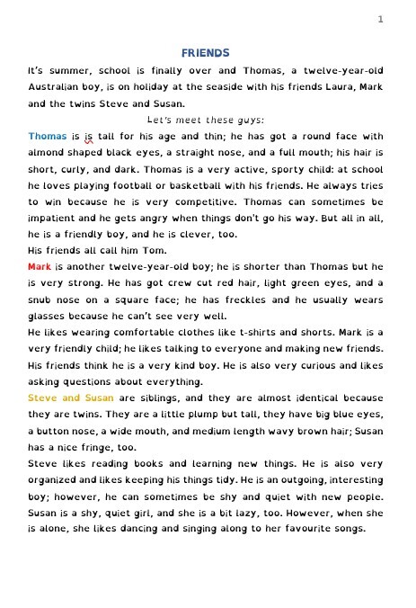 SUMMER AT BLUE COVE - short story A1 level