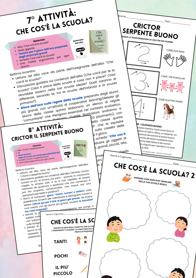 Modulo 4 di "In viaggio verso la scuola primaria con gli albi illustrati": "Che cos'è la scuola?" e "Crictor, il serpente buono"