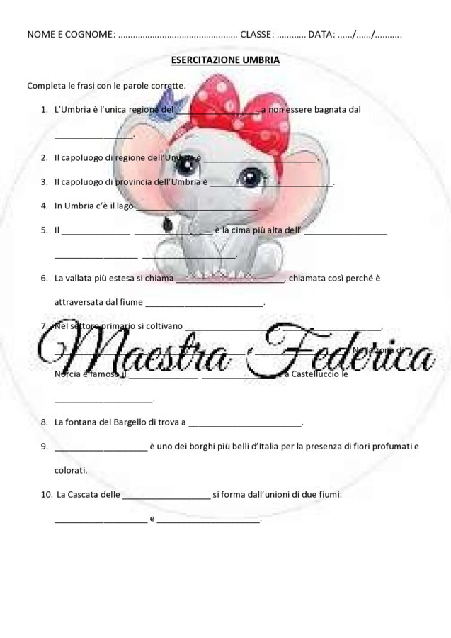 ESERCITAZIONE REGIONE UMBRIA