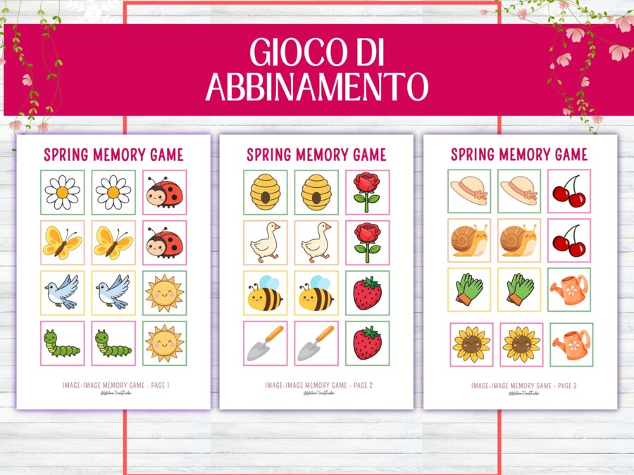 Memory di Primavera Stampabile – Gioco di Memoria + Carte Inglese Immagine-Parola, Attività Didattica Infanzia e Primaria, Allenamento - English vocabulary - giochi in inglese - Spring - Giochi educativi riempitempo - ripasso del vocabolario