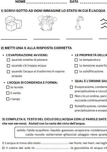 Verifica conclusiva sull'acqua (3 livelli differenti)
