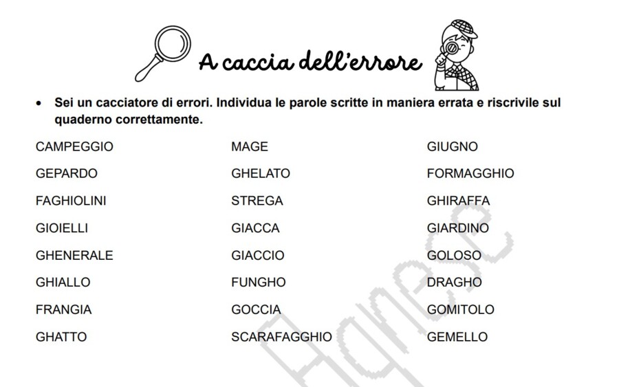 Esercizi di ortografia classe 2° primaria
