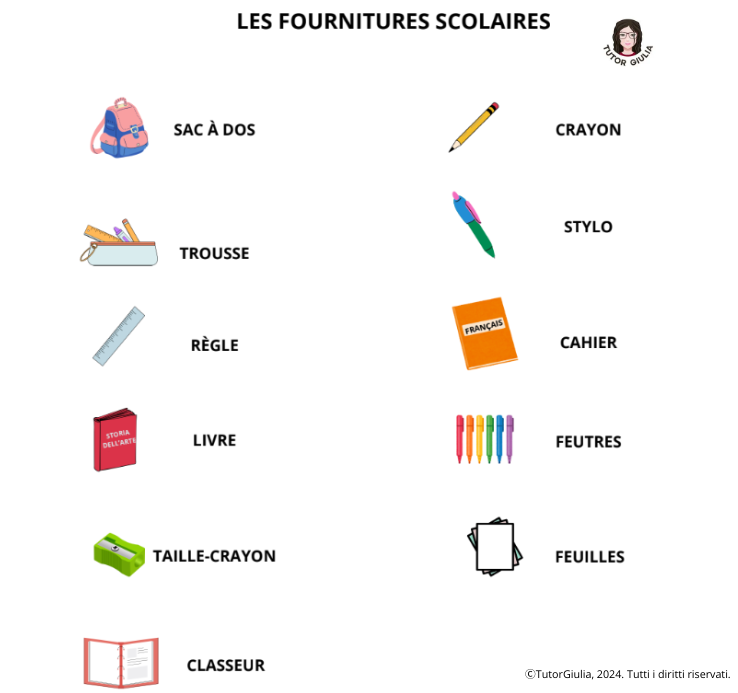 FRANCESE: VOCABOLI LES FOURNITURES SCOLAIRES