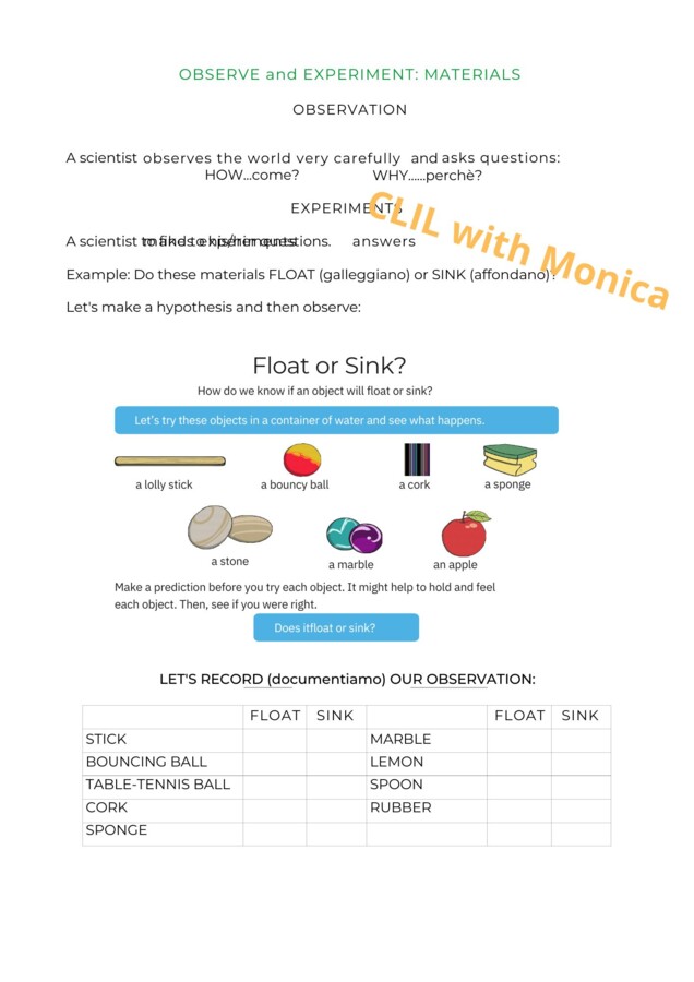 CLIL scienze 3^: metodo scientifico / materiali - CLIL science Year 3: scientific method/materials
